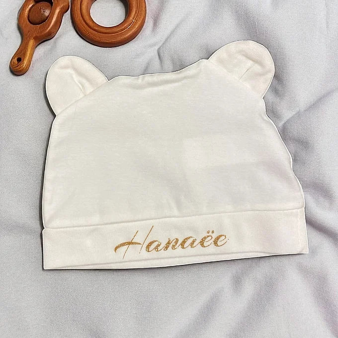 Ensemble bébé personnalisé 3 pièces – Body, bavoir et bonnet