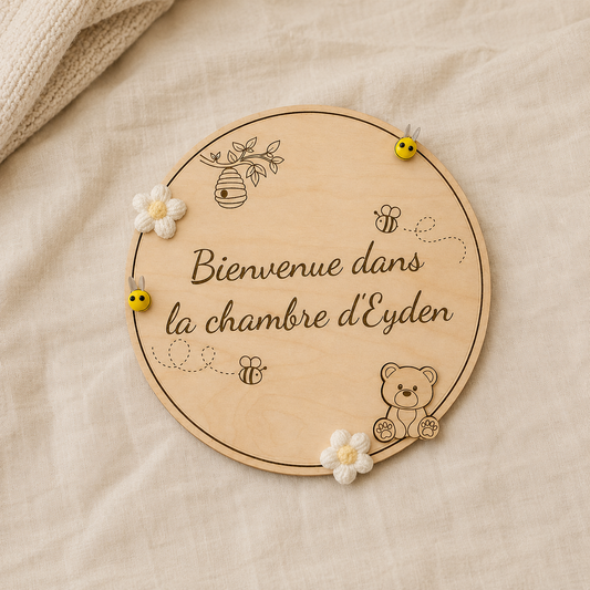 Pancarte personnalisée petit ourson pour mur ou porte de chambre d’enfant