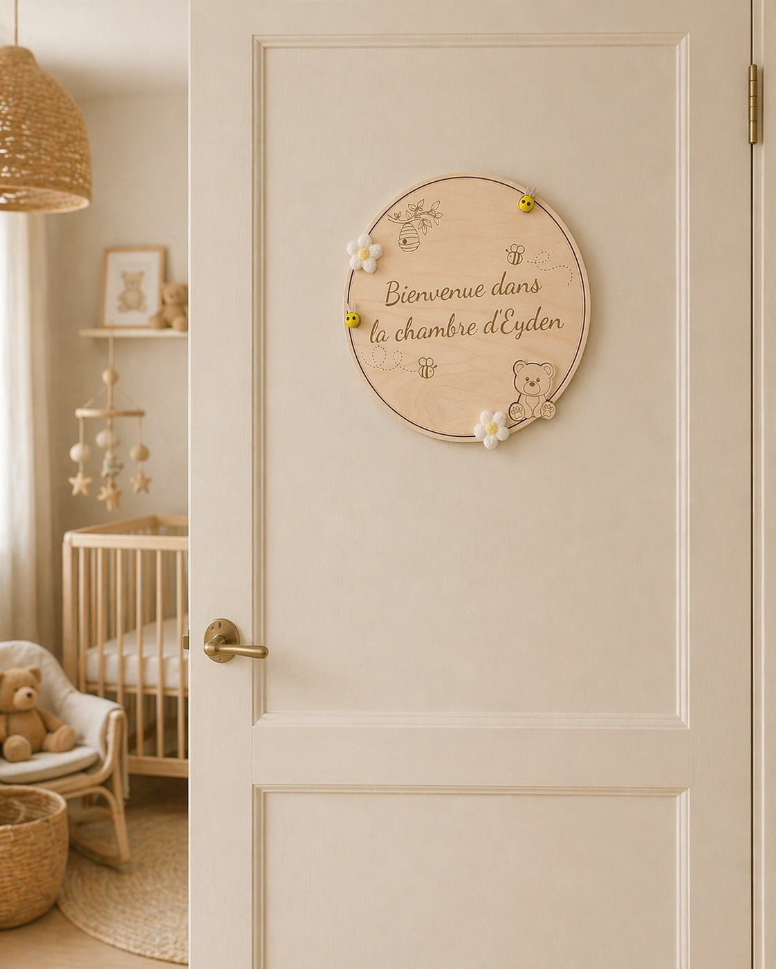 Pancarte personnalisée petit ourson pour mur ou porte de chambre d’enfant