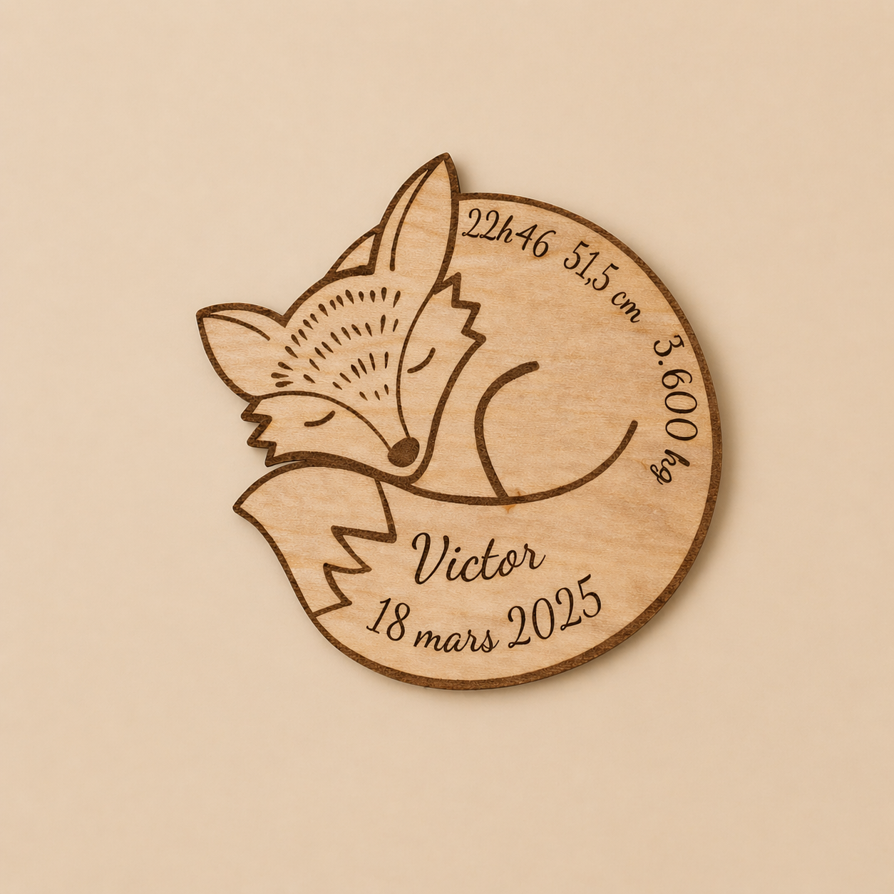 Tableau de naissance renard personnalisé en bois