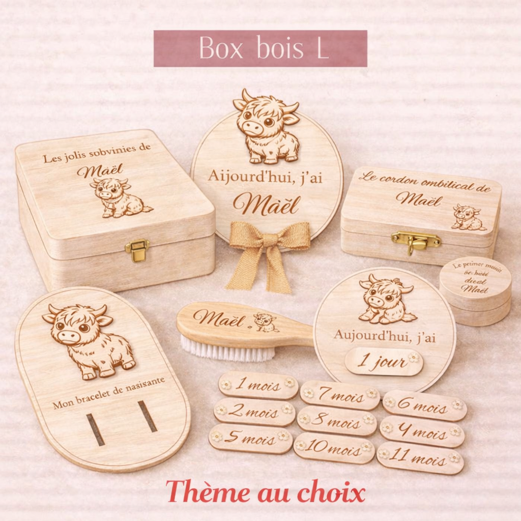 Box naissance bois L personnalisée – Coffret bébé naissance