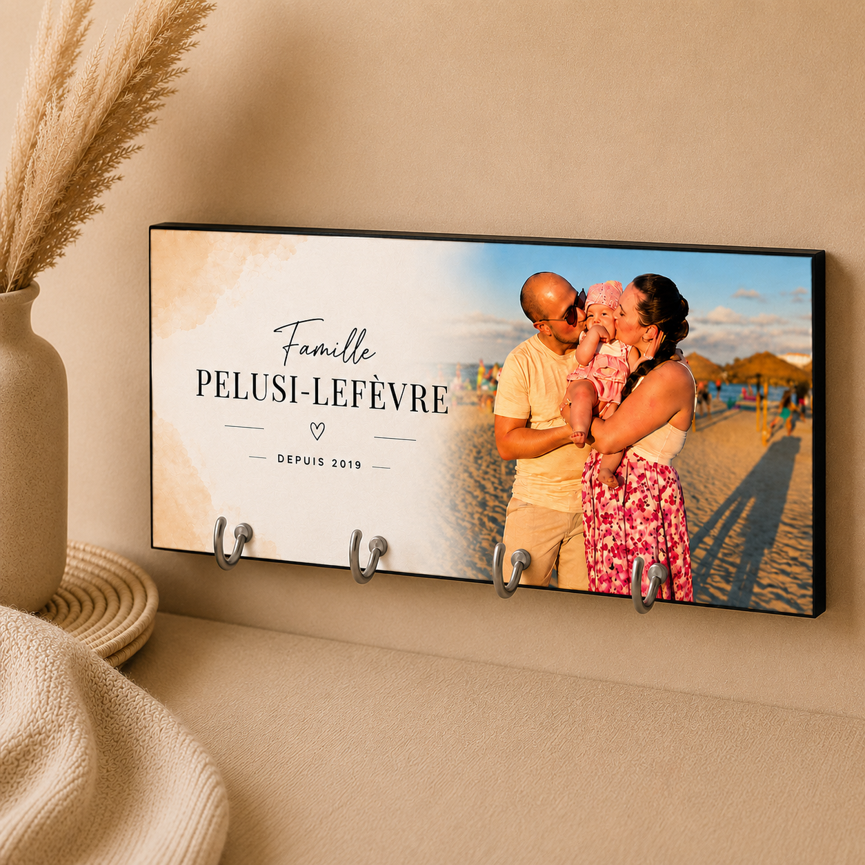 Porte-clés mural personnalisé avec photo – Support clés famille