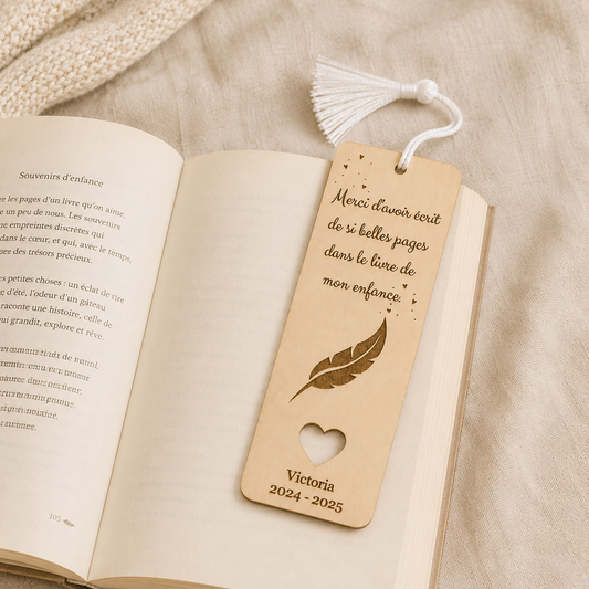 Marque-page en bois personnalisé – Cadeau de fin d’année pour maîtresse