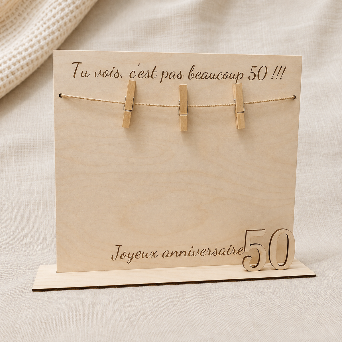 Support cadeau anniversaire en bois – Porte-billets et cadre souvenir personnalisé