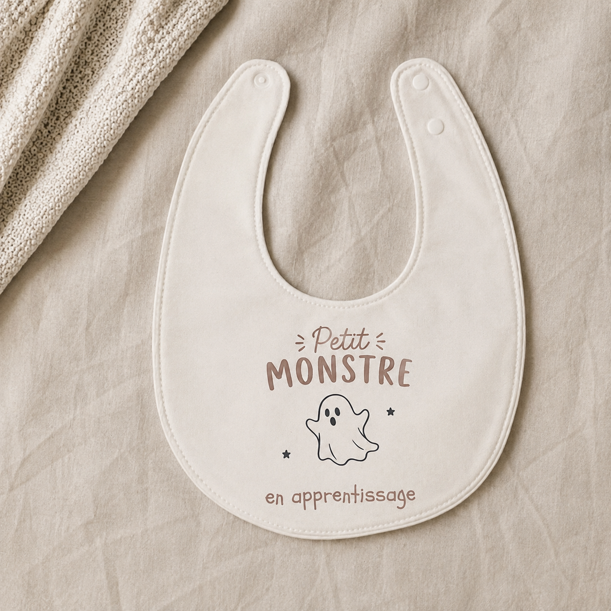 Bavoir blanc d'Halloween - Citrouille, sorcière, chauve-souris ou fantôme