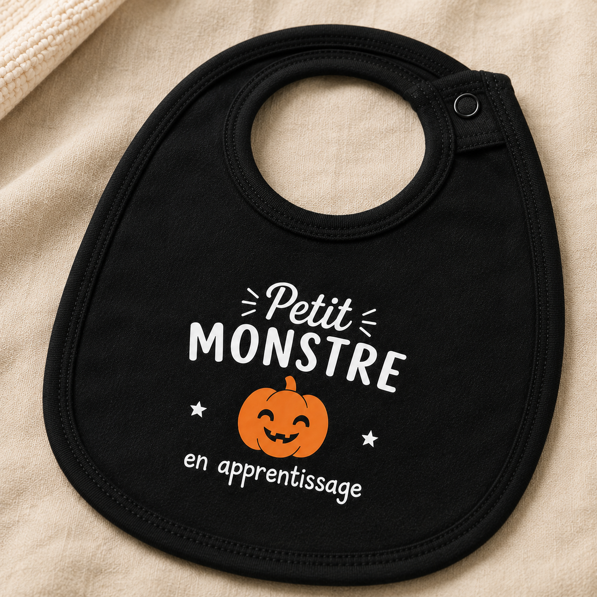 Bavoir noir d'Halloween - Citrouille, sorcière, chauve-souris ou fantôme