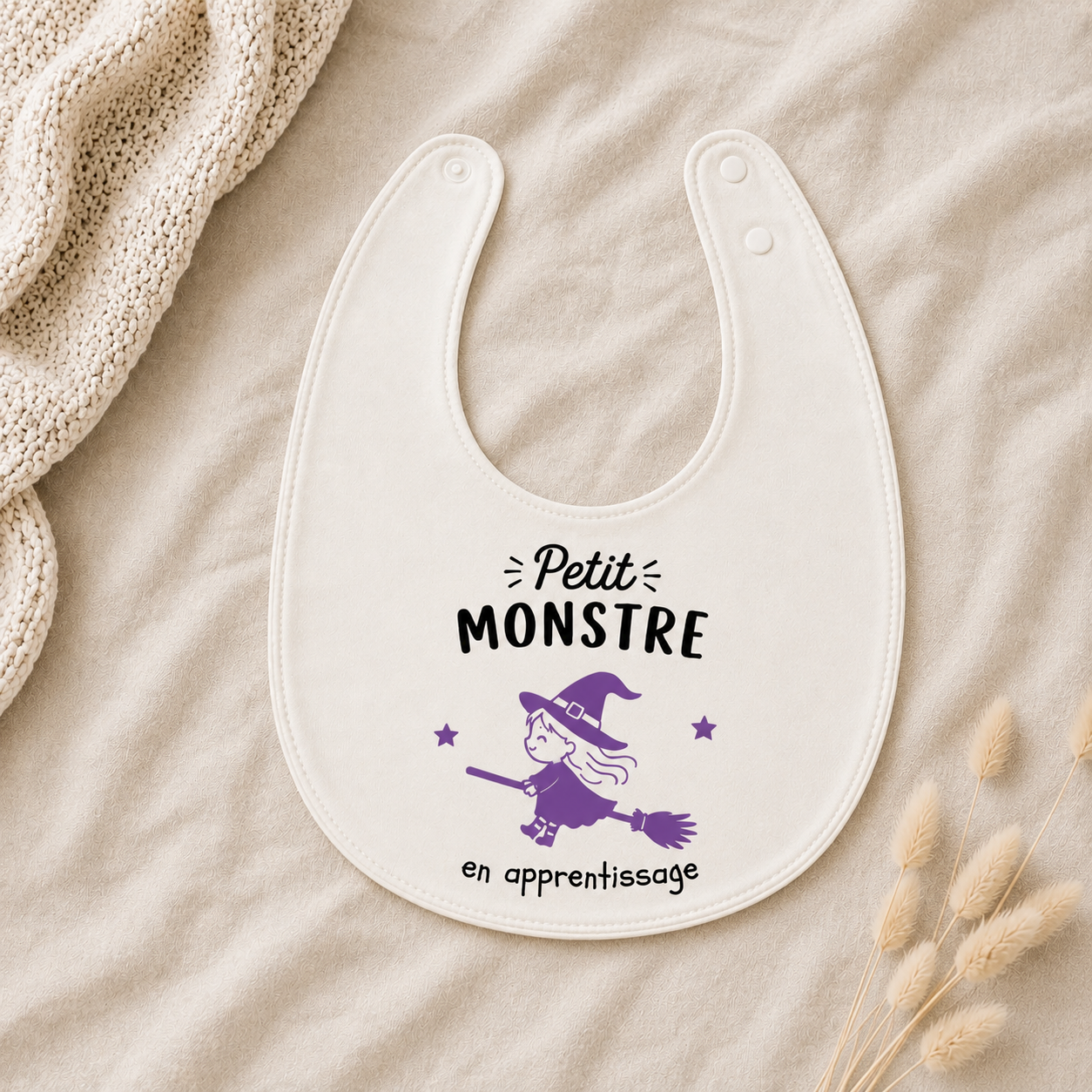 Bavoir blanc d'Halloween - Citrouille, sorcière, chauve-souris ou fantôme