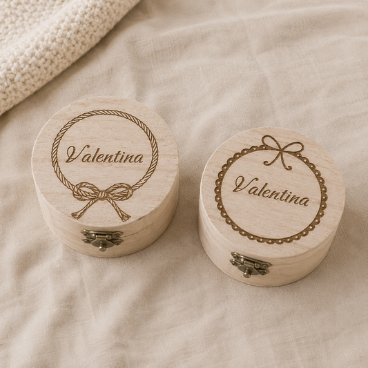 Boîte souvenir personnalisée ronde en bois