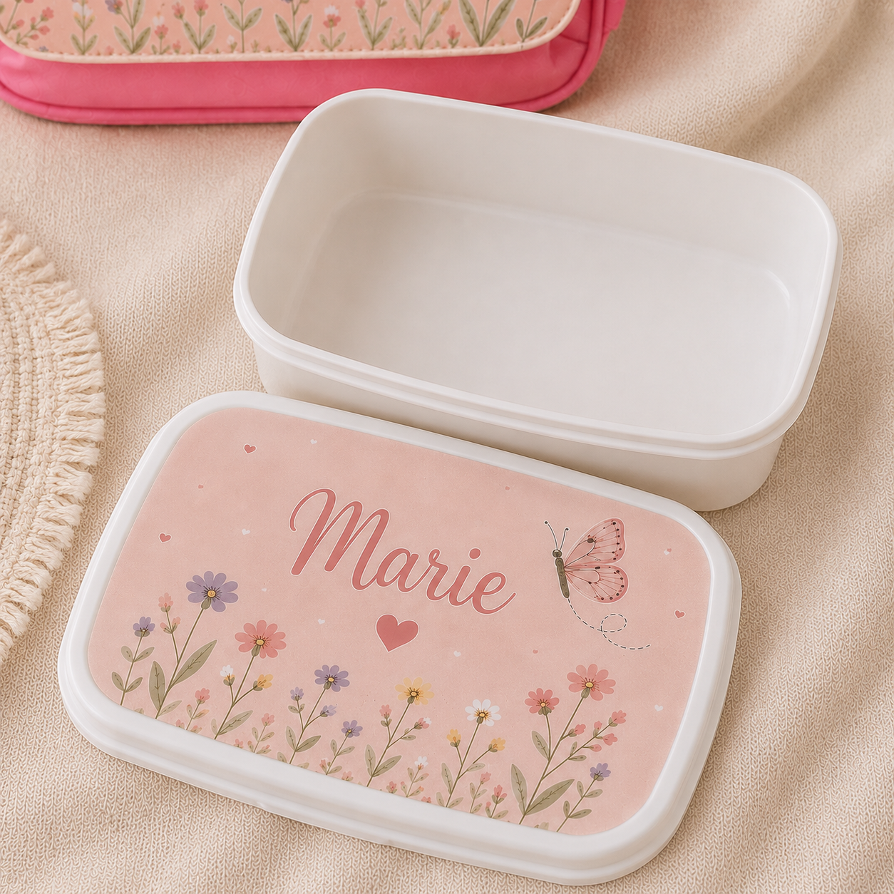 Ensemble école personnalisé enfant avec sac à dos, gourde et boîte à tartines - Fleurs