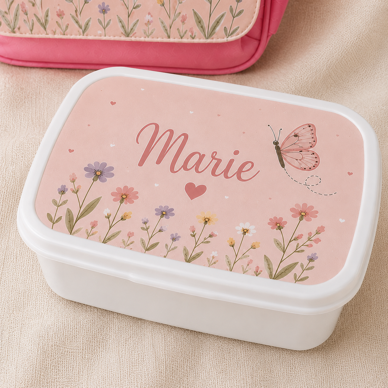 Ensemble école personnalisé enfant avec sac à dos, gourde et boîte à tartines - Fleurs