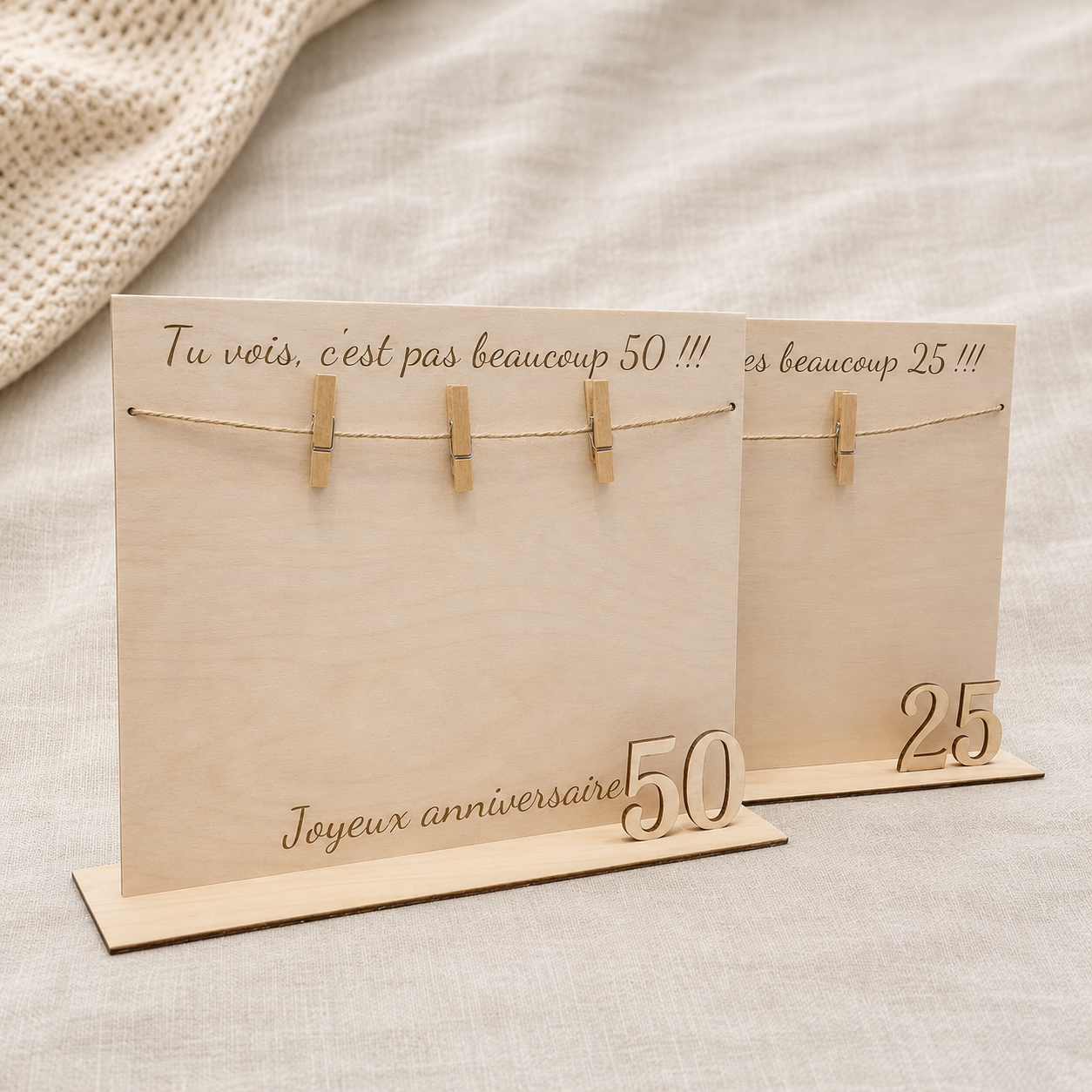 Support cadeau anniversaire en bois – Porte-billets et cadre souvenir personnalisé