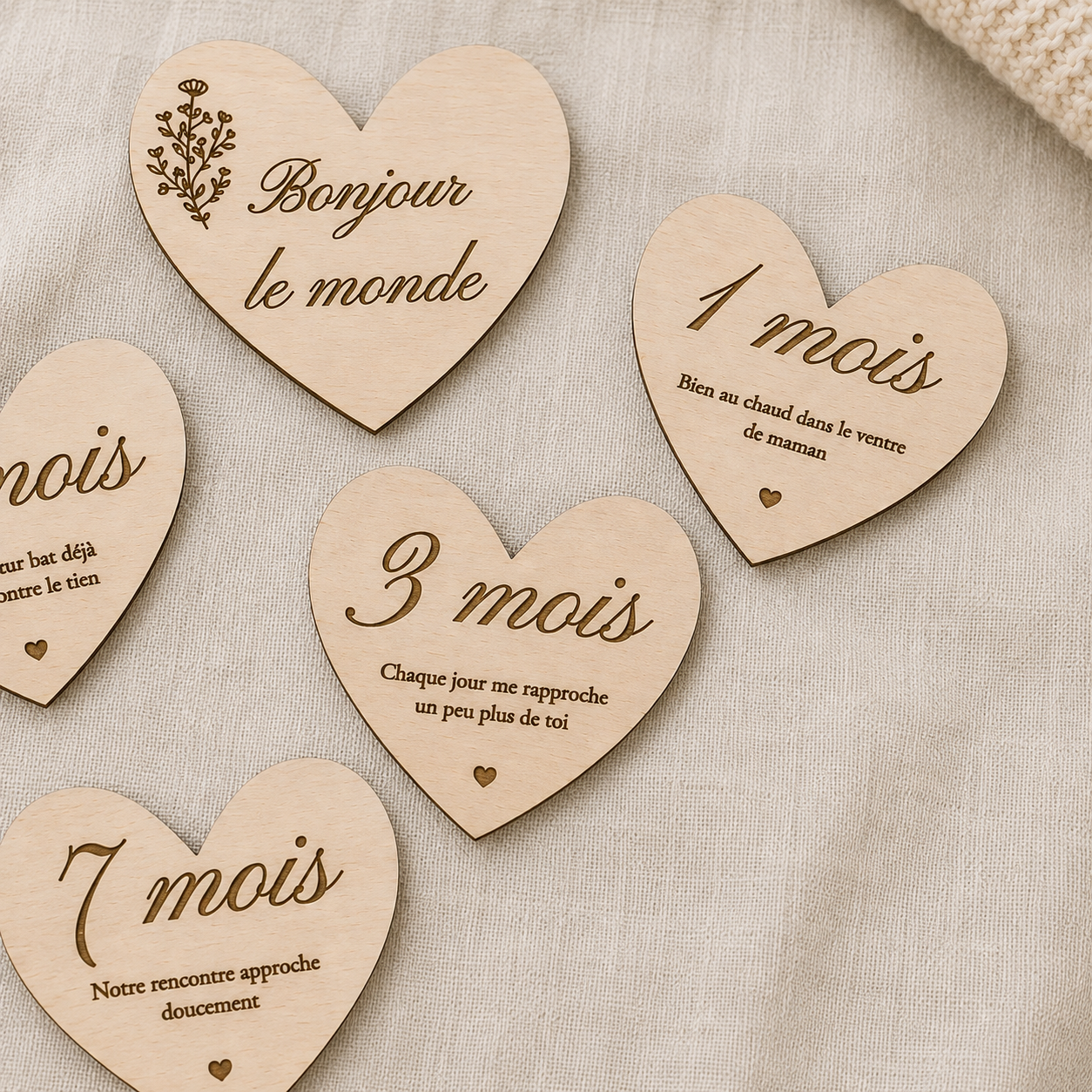 Cartes étapes de grossesse en bois