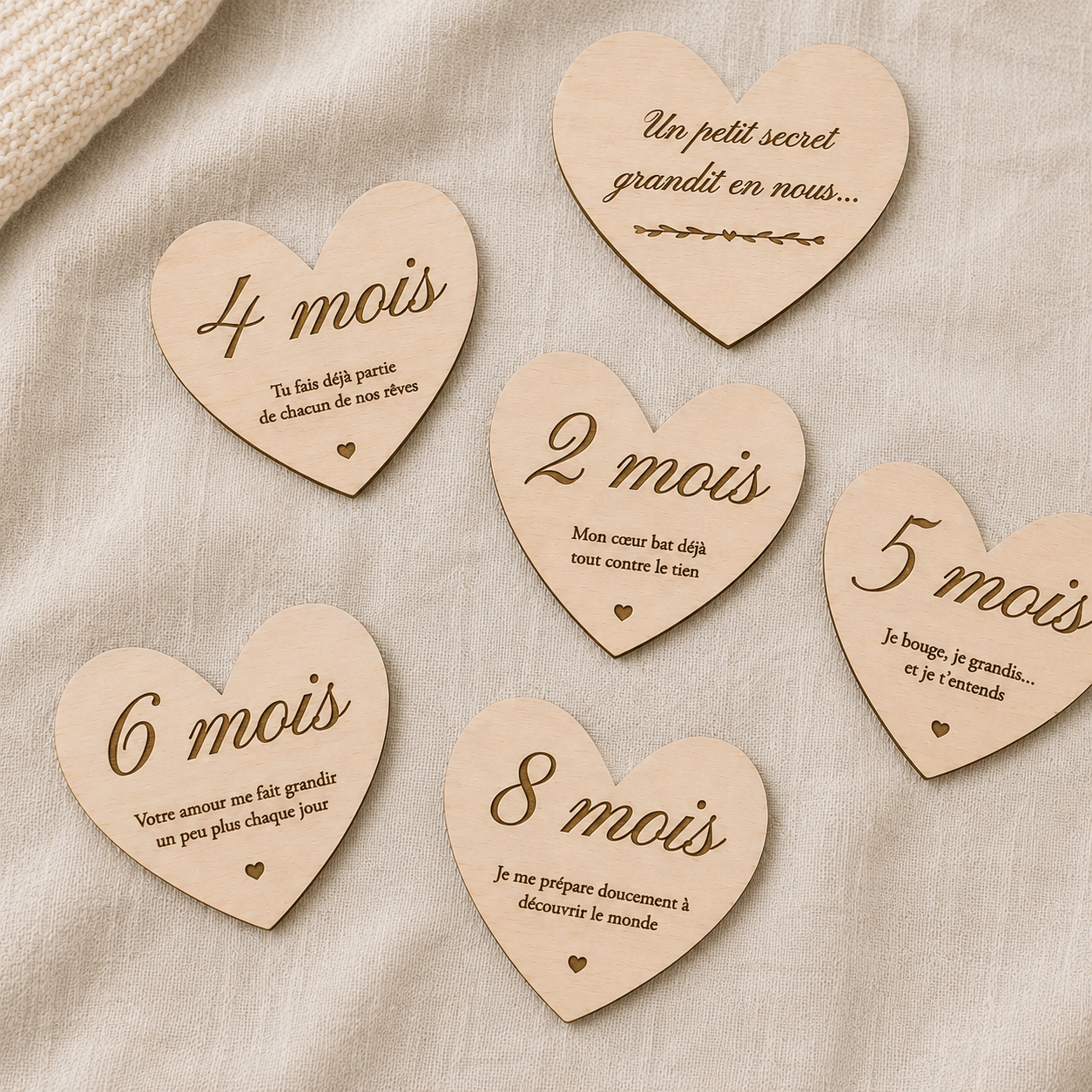 Cartes étapes de grossesse en bois