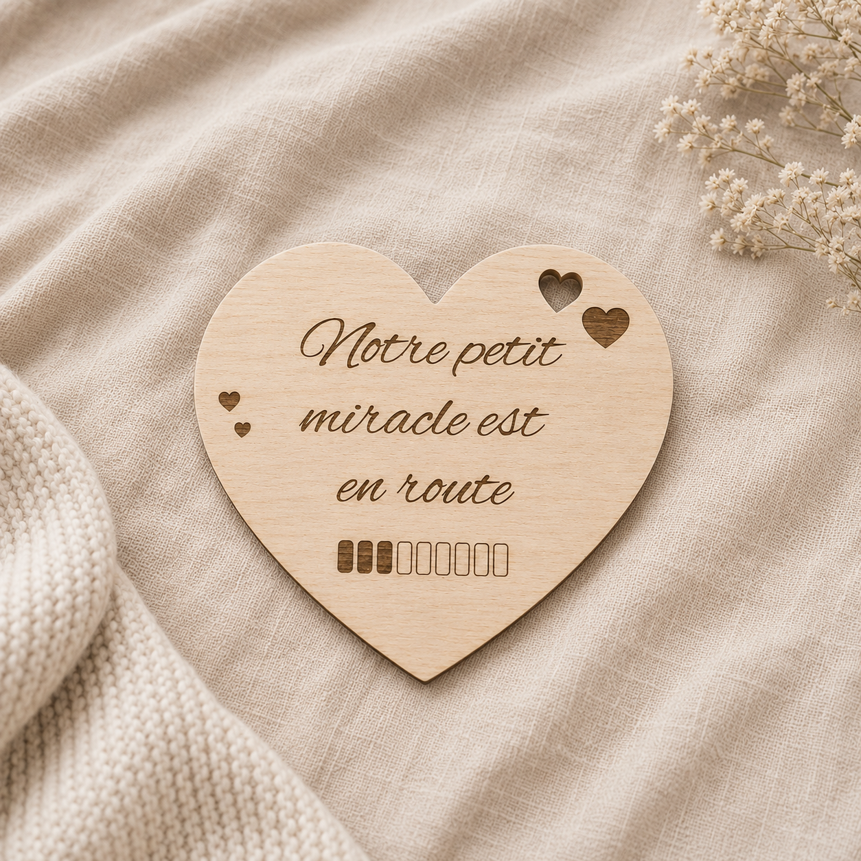 Aimant annonce grossesse cœur en bois – Notre petit miracle est en route
