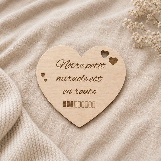 Aimant annonce grossesse cœur en bois – Notre petit miracle est en route