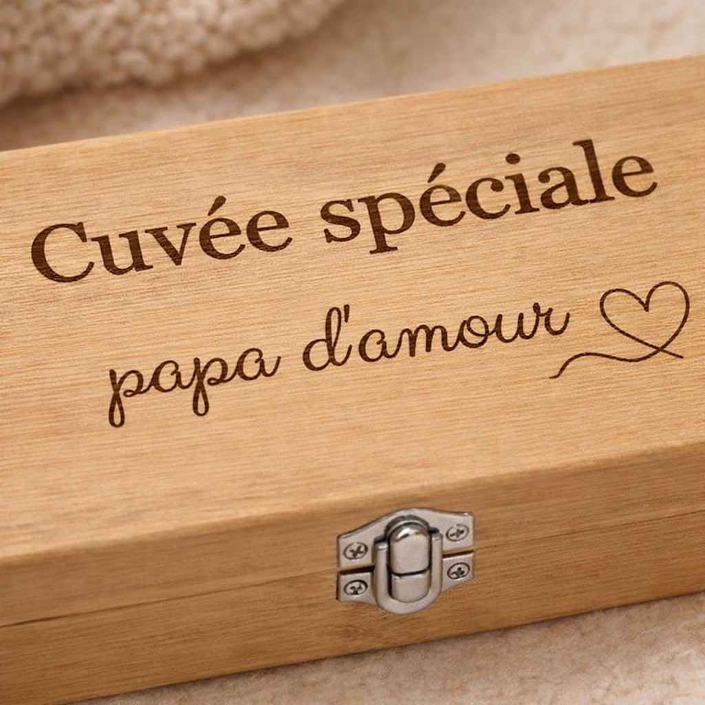 Coffret vin personnalisé en bambou – tire-bouchon, bouchon & anneau