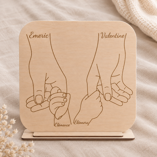 Plaque personnalisée en bois famille - Mains