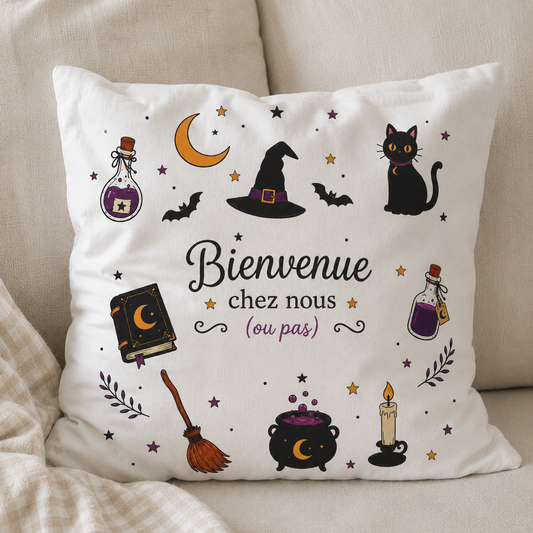 Coussin Halloween - Bienvenue chez nous (ou pas)
