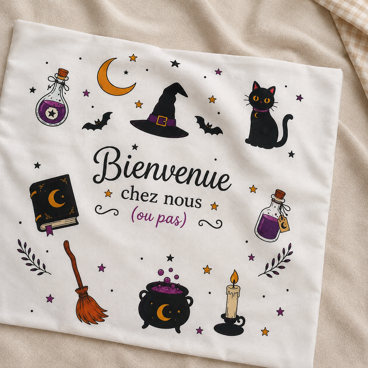 Coussin Halloween - Bienvenue chez nous (ou pas)