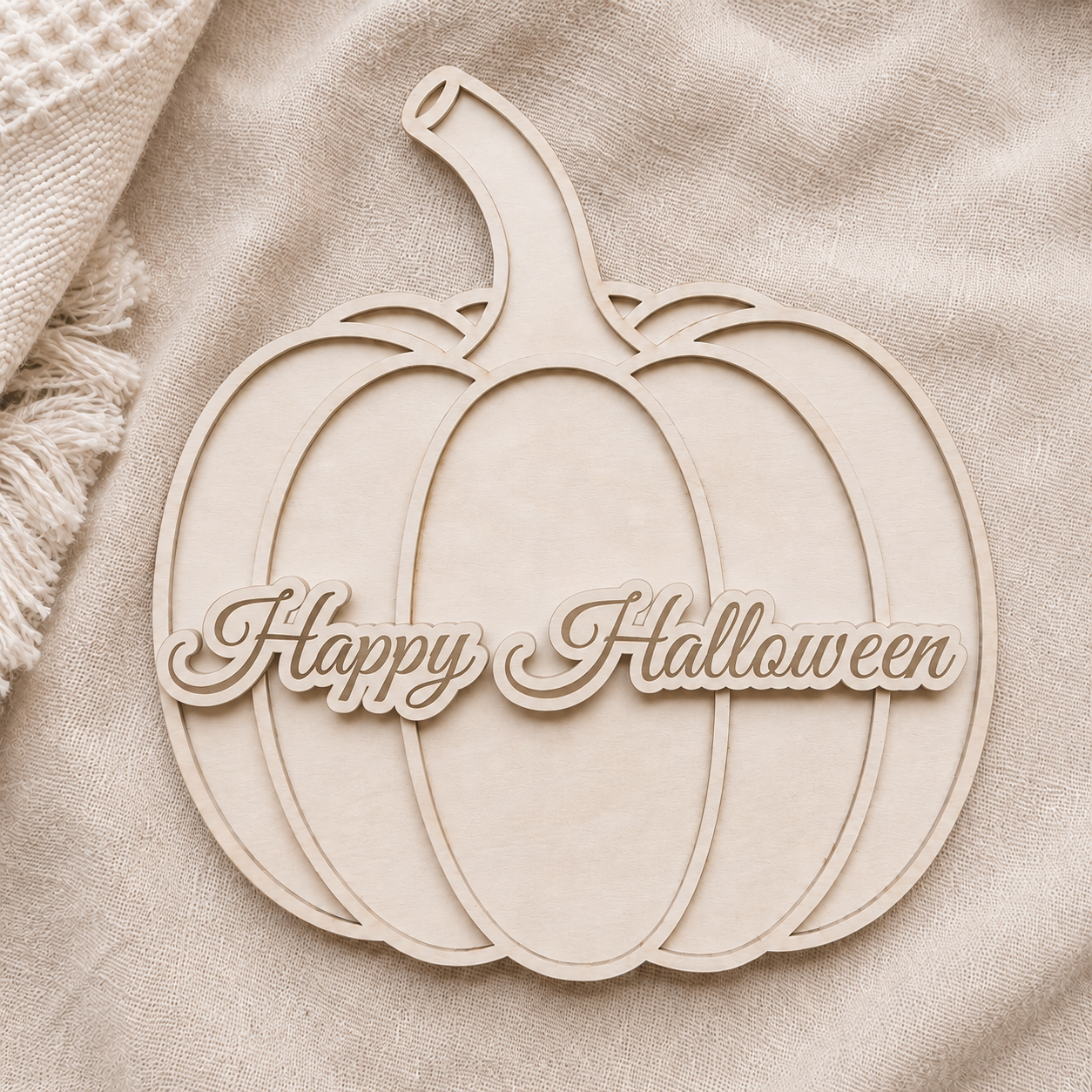 Plaque en bois « Happy Halloween » - Citrouille