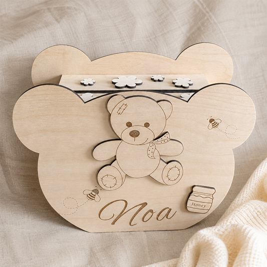 Urne en bois personnalisée Ourson avec prénom