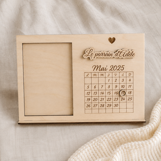 Cadre photo personnalisé avec calendrier gravé