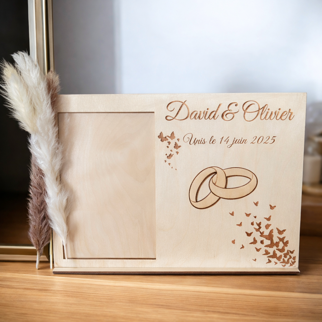 Personalized wooden wedding ring frame