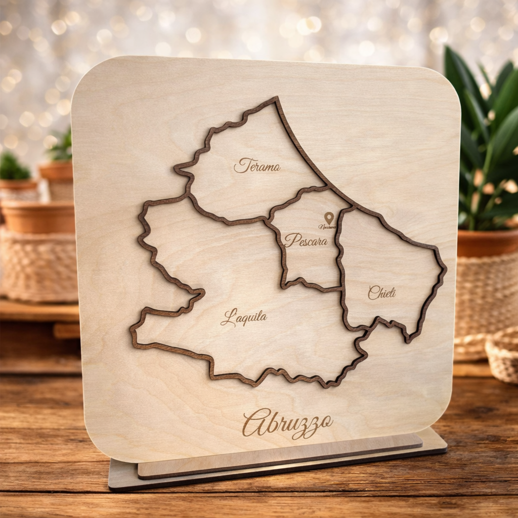 Carte décorative en bois avec pays ou région au choix
