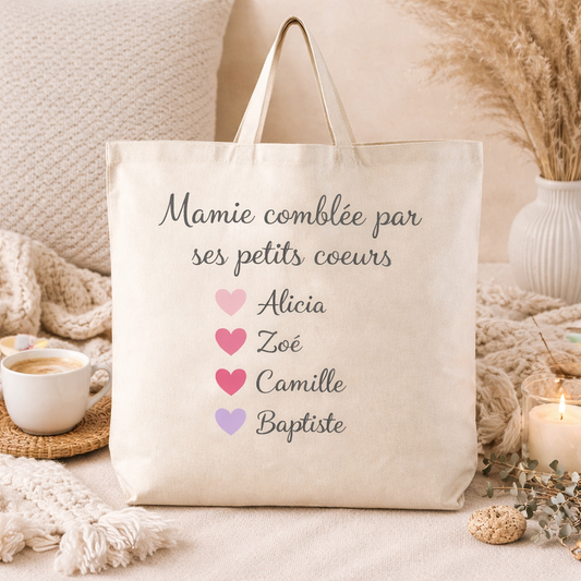 Tote Bag Mamie personnalisé avec prénoms