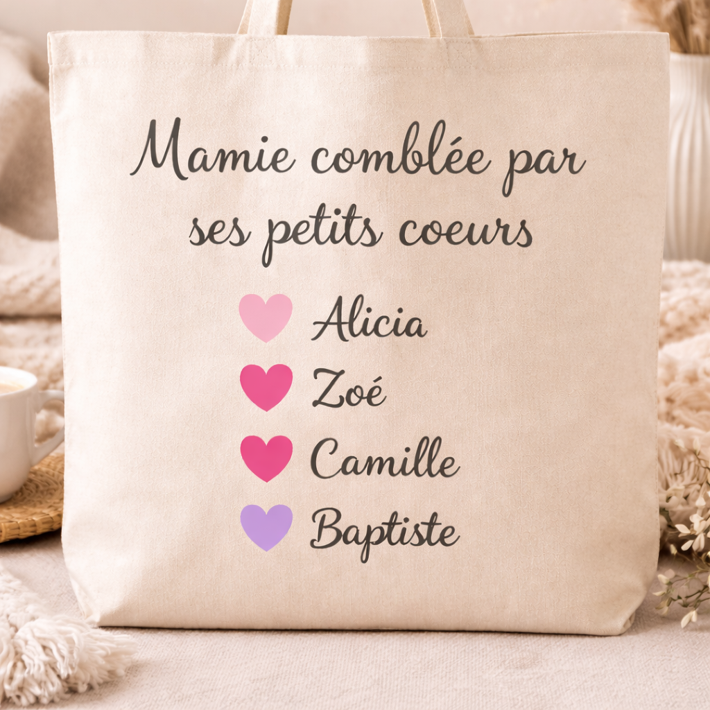 Tote Bag Mamie personnalisé avec prénoms