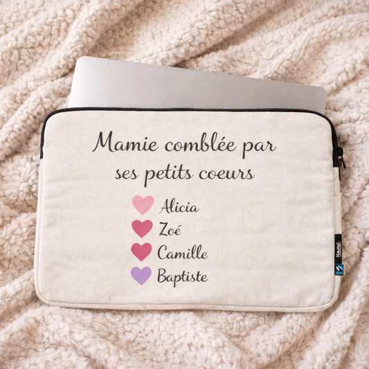 Housse Ordinateur 15 Pouces Personnalisée – Pochette Ordinateur Mamie avec Prénoms
