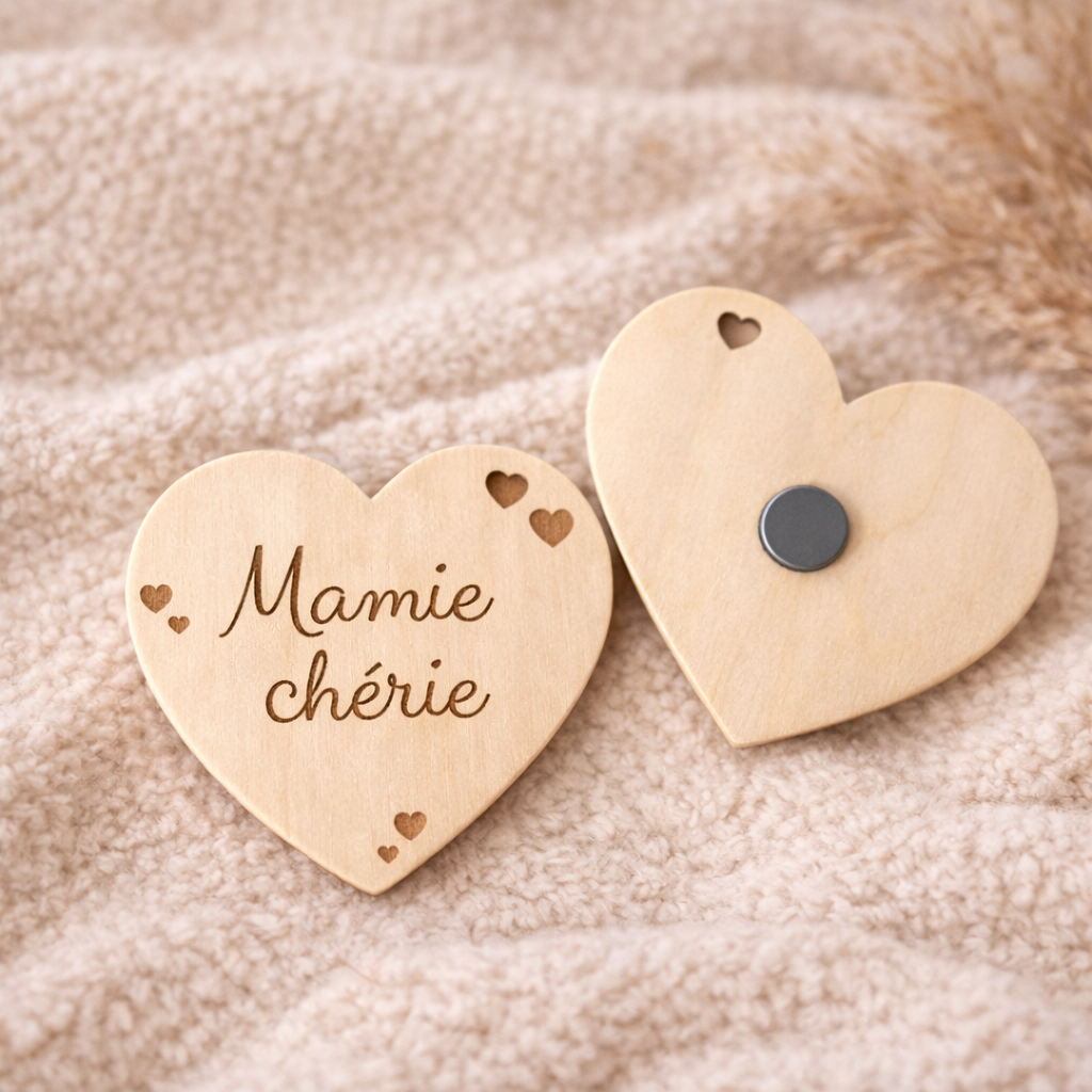 Magnet cœur en bois « Mamie chérie »