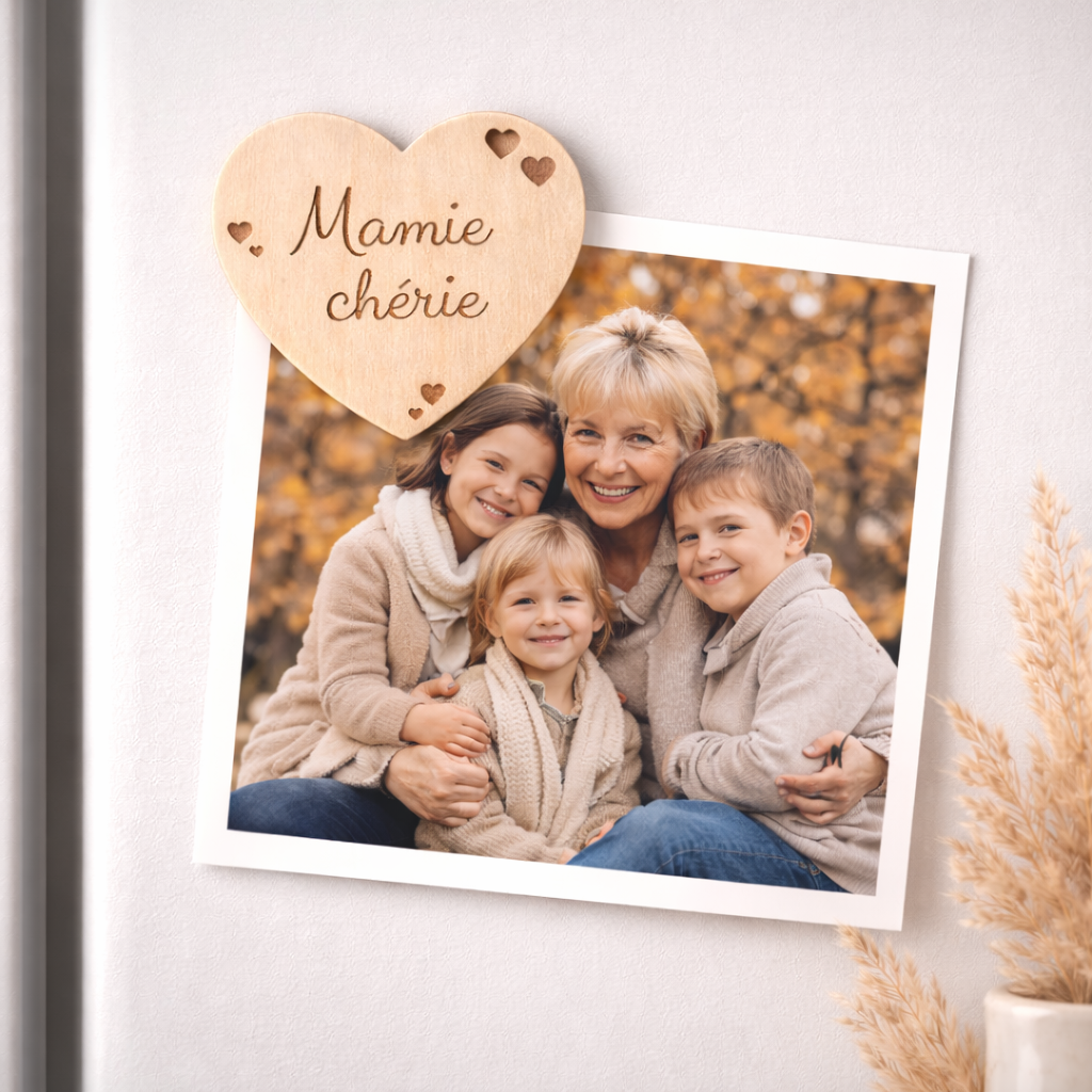 Magnet cœur en bois « Mamie chérie »
