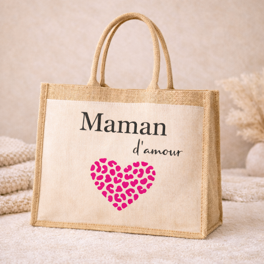 Sac cabas en jute personnalisé Maman d’amour