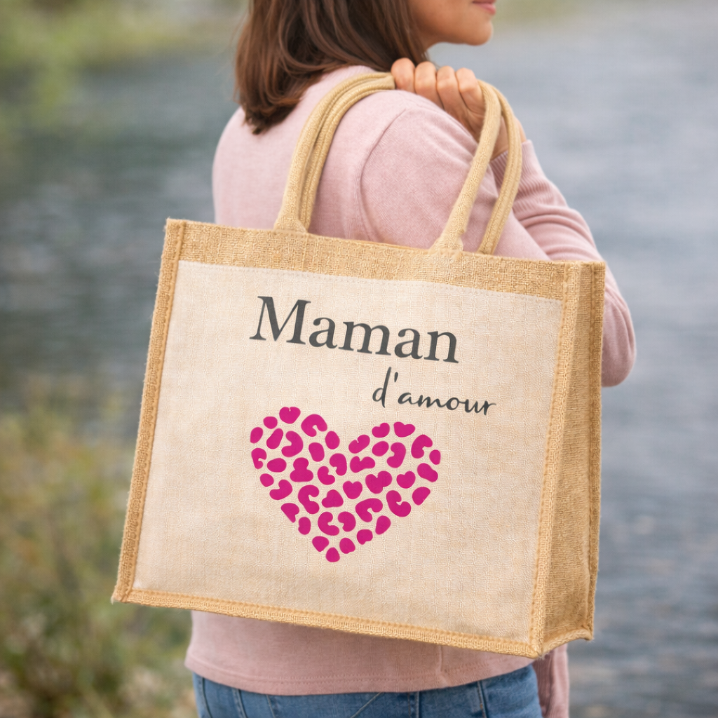 Sac cabas en jute personnalisé Maman d’amour