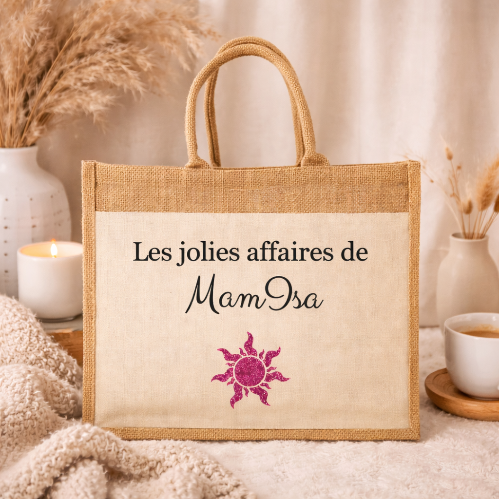 Grand sac cabas en toile de jute personnalisé