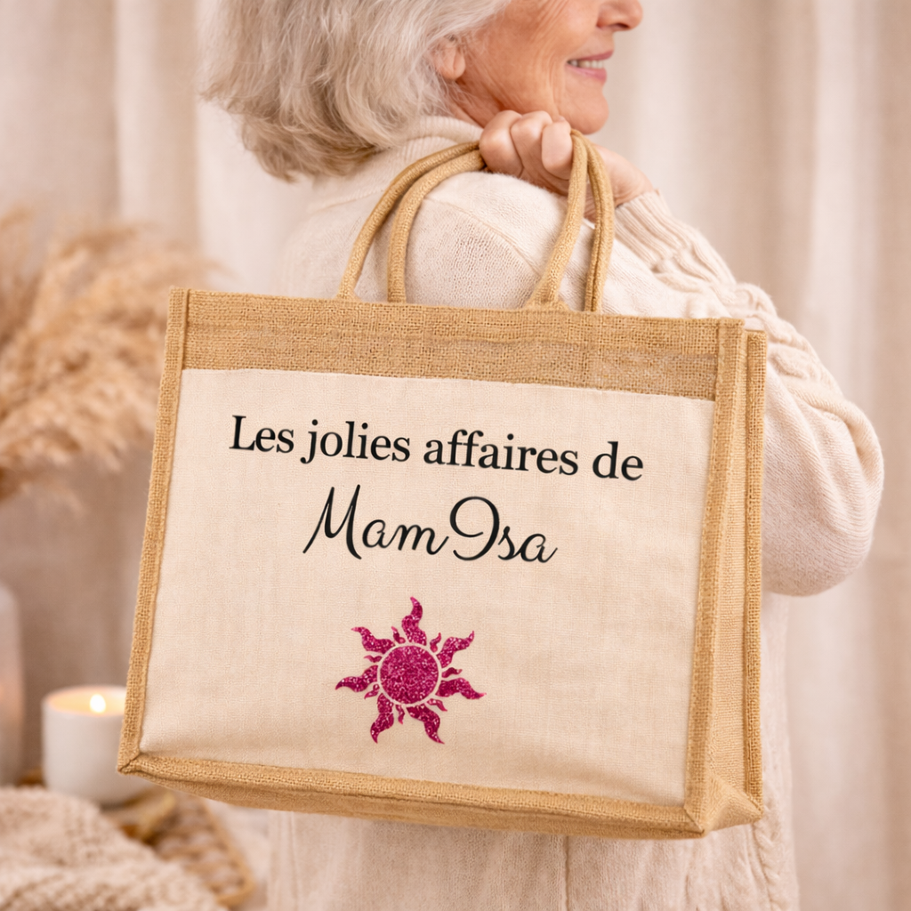Grand sac cabas en toile de jute personnalisé