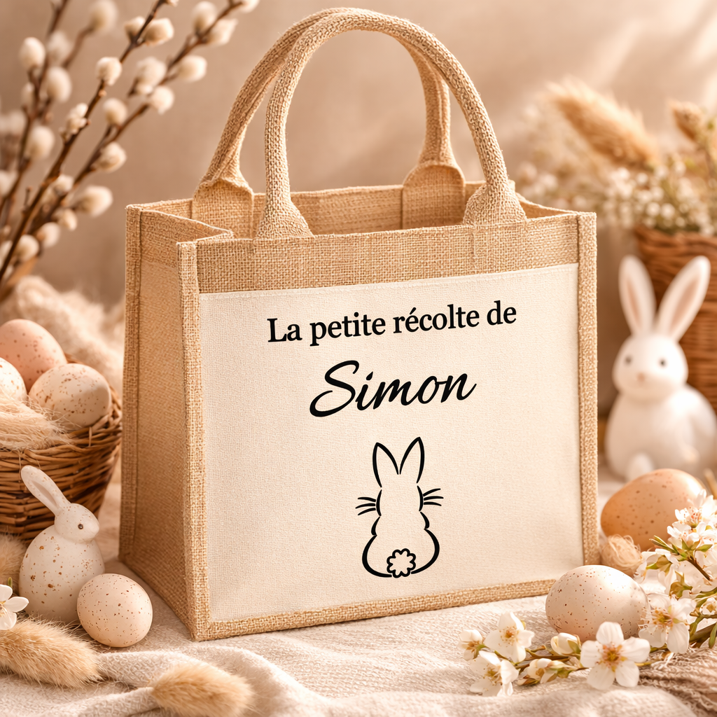 Sac de Pâques personnalisé enfant en jute