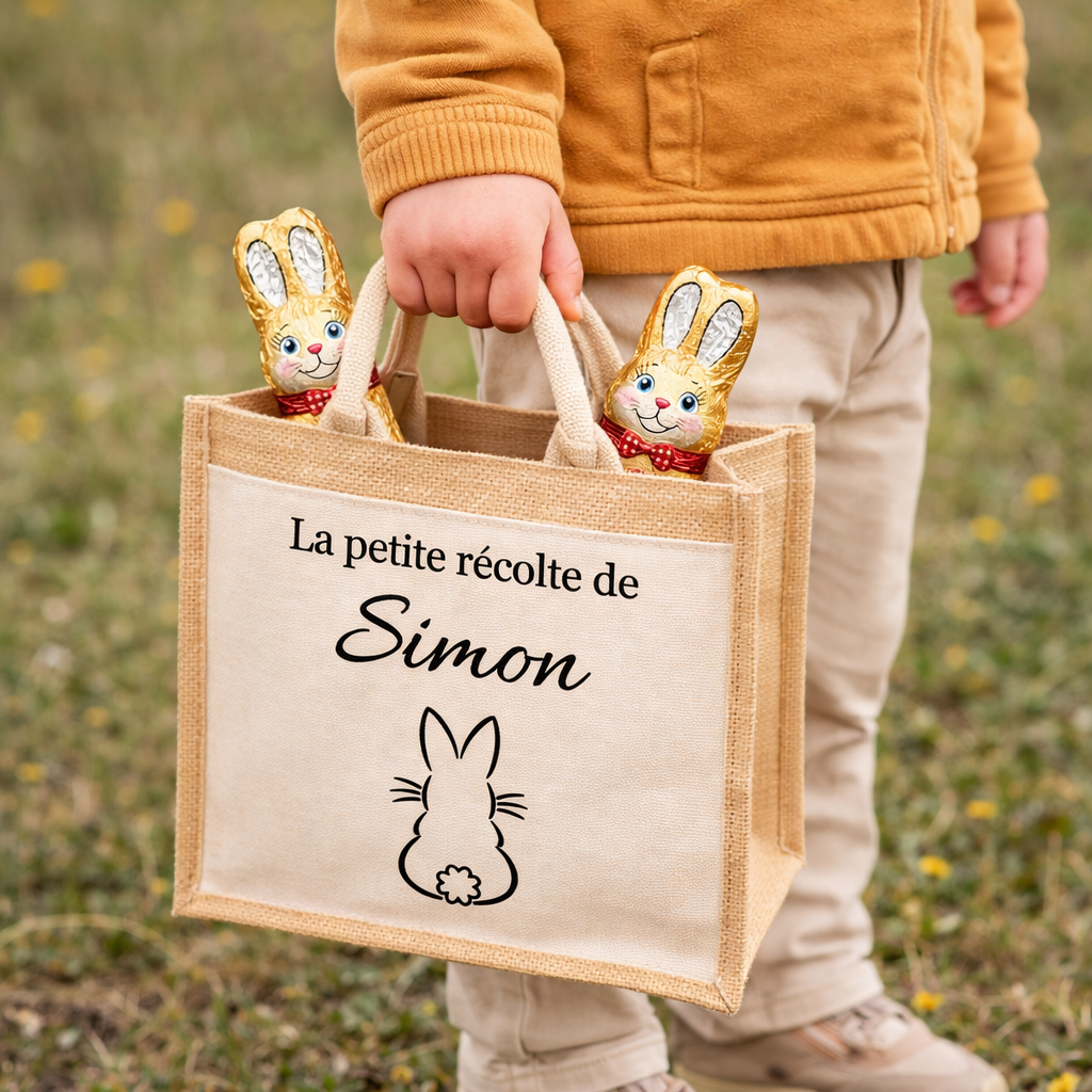 Sac de Pâques personnalisé enfant en jute