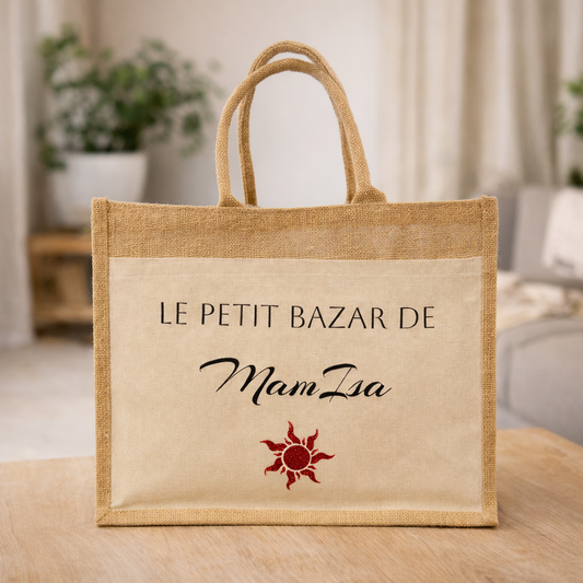 Grand sac en toile de jute personnalisé