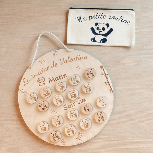 Routine enfant en bois sur le thème "Panda"