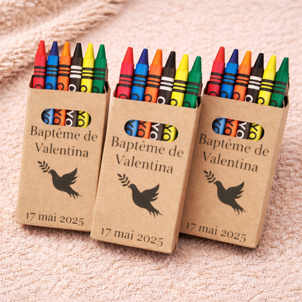 Boîte de pastels personnalisée baptême enfant – Cadeau invité