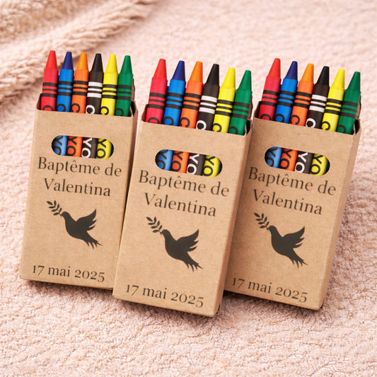 Boîte de pastels personnalisée baptême enfant – Cadeau invité