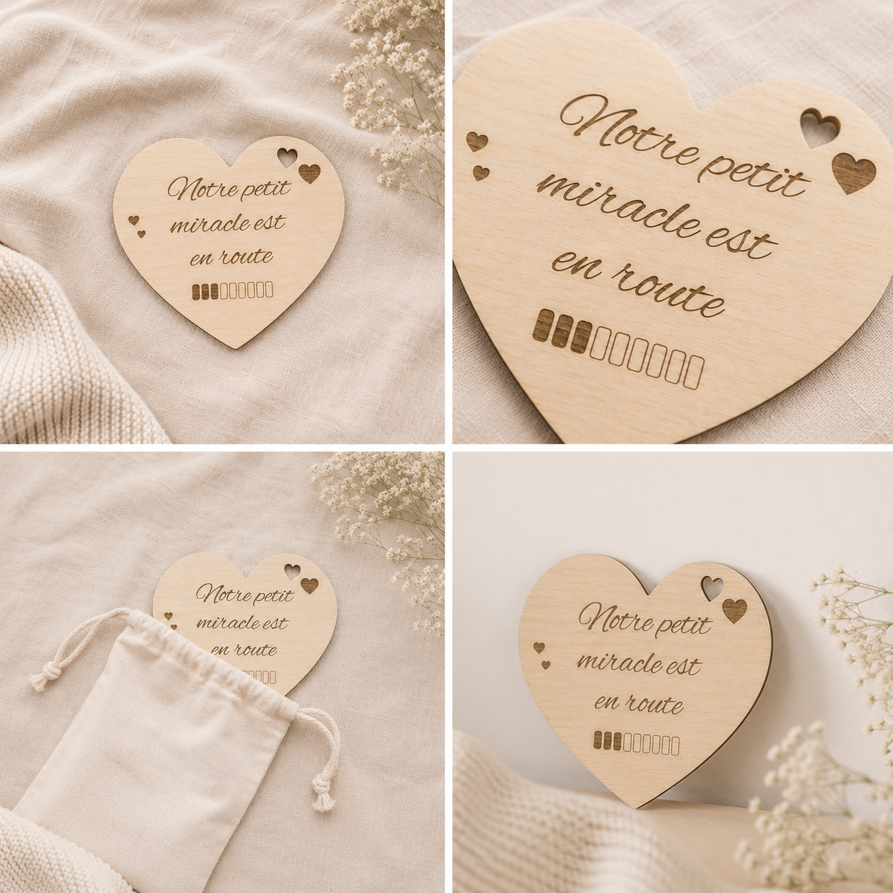 Aimant annonce grossesse cœur en bois – Notre petit miracle est en route