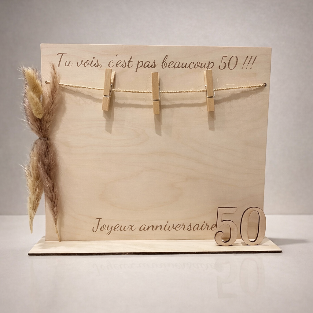 Support cadeau anniversaire en bois – Porte-billets et cadre souvenir personnalisé
