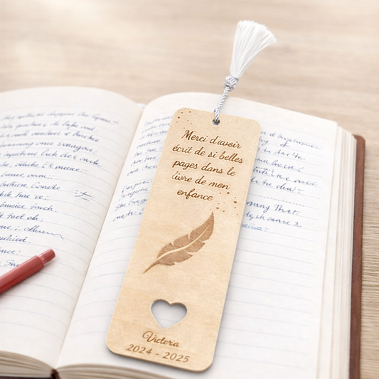 Marque-page en bois personnalisé – Cadeau de fin d’année pour maîtresse