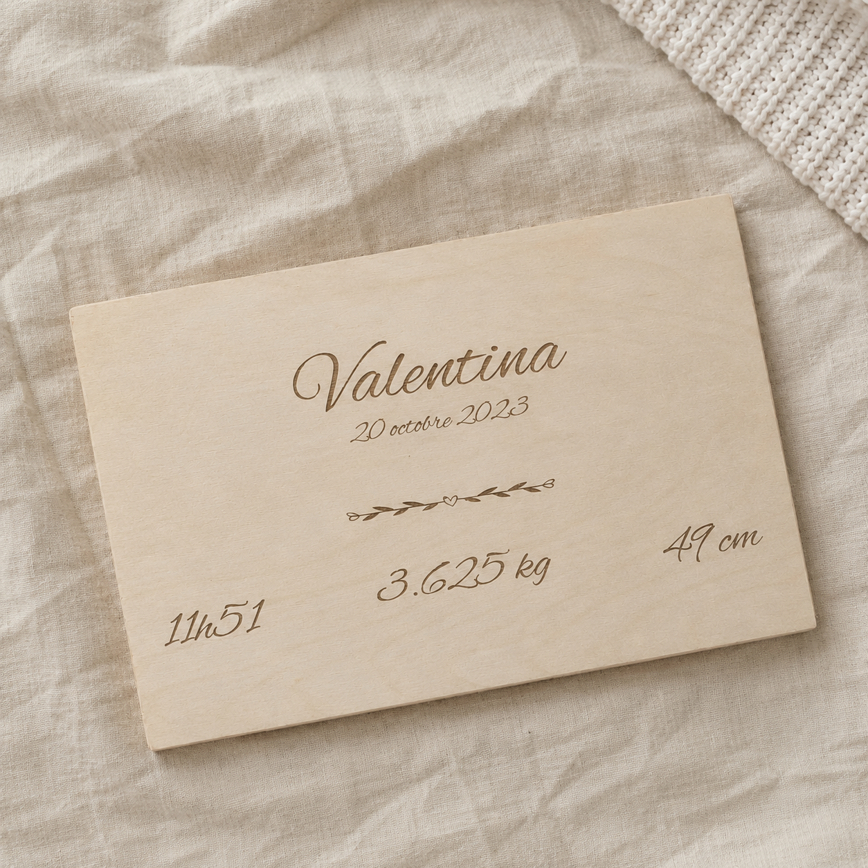 Boîte de naissance personnalisée avec informations de naissance