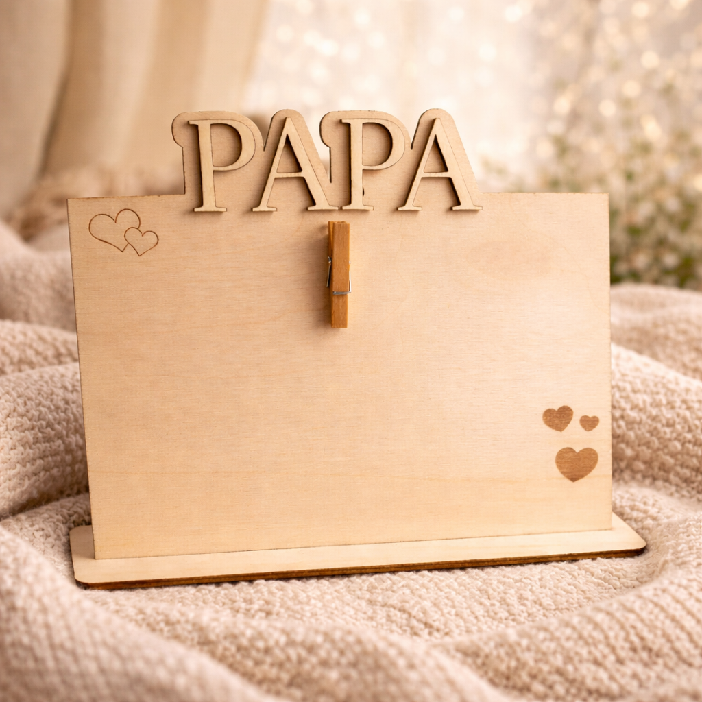Porte photo personnalisé en bois – cadeau papa original avec pince photo