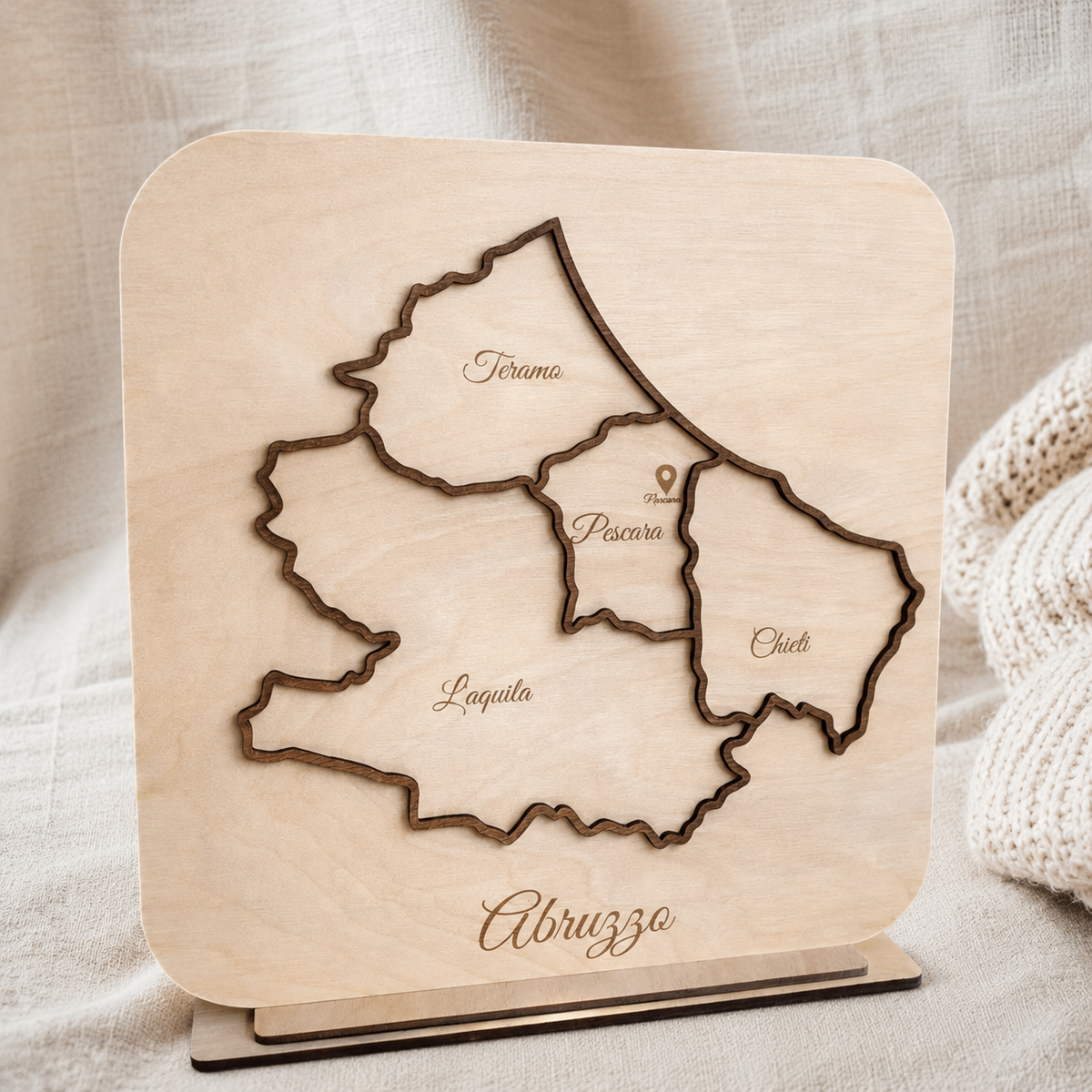 Carte décorative en bois avec pays ou région au choix