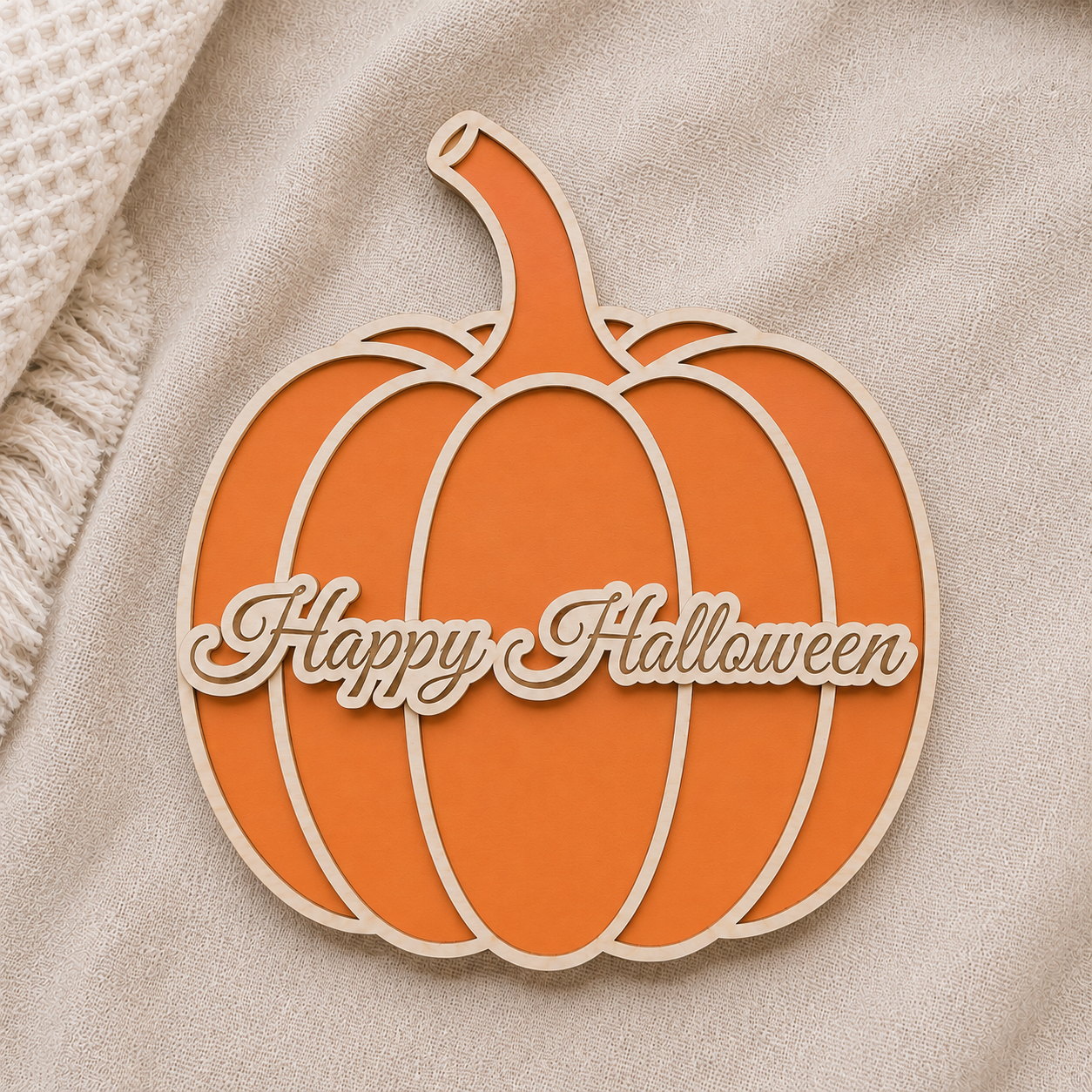 Plaque en bois « Happy Halloween » - Citrouille